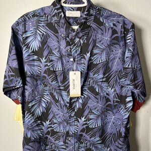 NWT Cotton & Co. Black w Purple & Blue Tropical Short-Sleeve Button-Up SZ Lrg